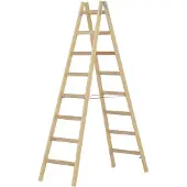 Hymer Holz-Sprossenstehleiter, beidseitig begehbar, 2x8 Sprossen, senkr. Höhe 2,25 m, Reichhöhe 3,65 m, Gewicht 13,0 kg