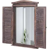 Mendler Wandspiegel Badspiegel Badezimmer Spiegelfenster mit Fensterläden, 71x46x5cm shabby braun