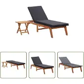The Living Store Sonnenliege mit Tisch Poly Rattan und Massivholz Akazie