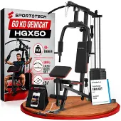 Sportstech HGX50 Multifunktionale Kraftstation für Zuhause mit 60-kg-Gewichtsblock