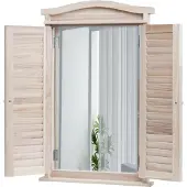 Mendler Wandspiegel Badspiegel Badezimmer Spiegelfenster mit Fensterläden, 71x46x5cm shabby naturfarben