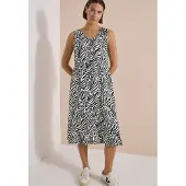 Cecil Midikleid V-Ausschnitt, abstrahierter Zebraprint, V-Ausschnitt, Sommerkleid
