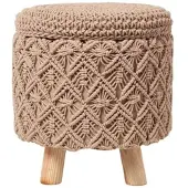 Homescapes MAKRAMEE-HOCKER mit Stauraum Indy braun, 41/41/43 cm