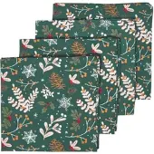 Homescapes WEIHNACHTSSERVIETTEN Weihnachtswald, 4er-Set grüne Stoffservietten 45/45 cm