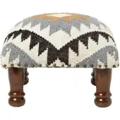 Homescapes KELIM-HOCKER Agra mit Holzbeinen, Ethno-Muster, 40/40/25 cm