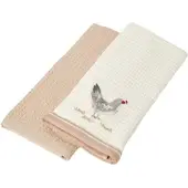 Homescapes GESCHIRRTÜCHER Huhn, 2er-Set Waffelpiqué, 100% Baumwolle