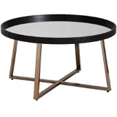 FineBuy Design Couchtisch Rund Ø 78 cm Dunkel-Gold mit Spiegel Glasplatte Wohnzimmertisch Schwarz Metall-Gestell Großer Beistelltisch
