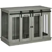 PawHut Hundekäfig, Hundehütte, Haustierkäfig mit Zweiraum, Doppeltüren, Grau