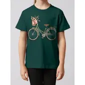 Wat? Apparel T-Shirt Fahrrad mit Blumen in Dunkelgrün | Gr.: 110/116