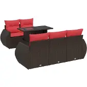 vidaXL 6-tlg. Garten-Sofagarnitur mit Kissen Braun Poly Rattan Akazie
