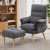 MODFU Relaxsessel mit Hocker,Loungesessel,Polstersessel mit 5-fach verstellbare Rückenlehne,Leinen,Grau