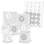 Itenga Adventskalender zum Füllen 24x Quader Würfel gemischt WEISS + Sticker (V01 Z36)