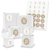 Itenga Adventskalender zum Füllen 24x Quader Würfel gemischt WEISS + Sticker (V01 Z37)