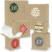 Itenga Adventskalender zum Füllen 24x Quader Würfel gemischt BRAUN + Sticker (V02 Z06)
