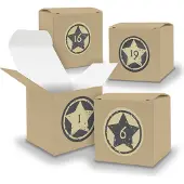 Itenga Adventskalender zum Füllen 24x Würfel 6,5cm BRAUN + Sticker V05 Z21