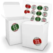 Itenga Adventskalender zum Füllen 24x XL Würfel 11x9x12cm WEIß + Sticker V18 Z28