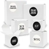Itenga Adventskalender zum Füllen 24x Quader Würfel gemischt WEISS + Sticker (V01 Z23)