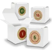 Itenga Adventskalender zum Füllen 24x Würfel 6,5cm WEISS + Sticker V04 Z10