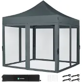 Vonroc Partyzelt - 3x3 m | Set inkl. Moskitonetz-Seitenwänden - Grau