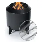 Relaxdays Feuerschale ohne Rauch, 2 in 1 mit Grillrost, Stahl, HxØ: 46x52 cm, emailliert, raucharme Feuerstelle, schwarz