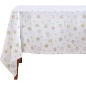 Homescapes TISCHDECKE Weihnachten, weiß-gold mit Schneeflocken, 137/228 cm