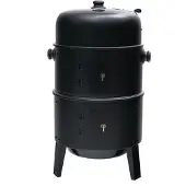 Relaxdays Smoker, 3 in 1, Grillen, Räuchern & Garen, Thermometer & Luftabzug, Wasserschalen, Stahl, Räucherofen, schwarz