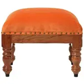Homescapes SAMT-HOCKER Mable, orange mit Holzbeinen, 50/30/40 cm