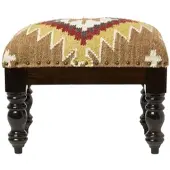 Homescapes KELIM-HOCKER Jaipur mit Holzbeinen, Ethno-Muster, 50/40/30 cm