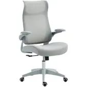 HOMCOM Bürostuhl Ergonomisch klappbare Armlehnen Wippfunktion Mesh-Bezug Kopfstütze höhenverstellbar Grau