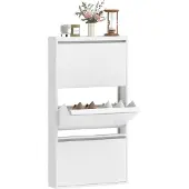 HOMCOM SCHUHSCHRANK aus Metall 55/15/106 cm Weiß