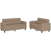 vidaXL 2-tlg. Sofagarnitur mit Kissen Cappuccino-Braun Kunstleder