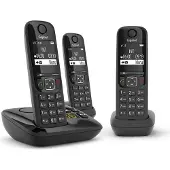 Gigaset AS690 Trio, DECT-Telefon, Kabelloses Mobilteil, Freisprecheinrichtung, 100 Eintragungen, Anrufer-Identifikation, Schwarz