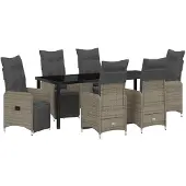vidaXL Garten Essgruppe 7 pcs Grau Poly-Rattan