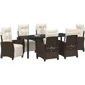 vidaXL Garten Essgruppe mit Kissen 7 pcs Braun Poly-Rattan