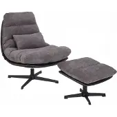 Better Home gepolsterter Drehstuhl, Relaxsessel mit Hocker hellgrau & schwarz