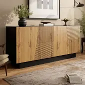 STILVORA Sideboard Spanplatte Schwarz-Holz 160x40x72 cm mit verstellbarem Einlegeboden