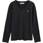 Polo Club Langärmliges T-Shirt schwarz mit V-Ausschnitt und Rigby Go Stickerei