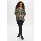 KAFFE CURVE Langarm-Bluse Regular fit Grape Leaf/Chalk stripe green