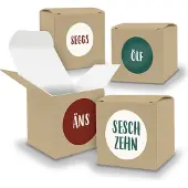 Itenga Adventskalender zum Füllen 24x Würfel 6,5cm BRAUN + Sticker V05 Z27