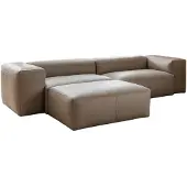 KAWOLA Sofa CELESTE 4-Sitzer mit Hocker Leder grau