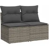 vidaXL 2-tlg. Garten-Sofagarnitur mit Kissen Grau Poly Rattan Akazie