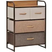 HOMCOM 4-Schubladen-Kommode Stoffschubladen Stahlrahmen Holzplatte Organizer Schlafzimmer Flur Ahornholz