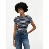 Tommy Hilfiger Gold-tone Button Boat Neck T-shirt Breton Dark Night Navy/ca Größe: XS | Hemden Outlet | Damen | Schwarz