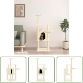 The Living Store Kratzbaum mit Sisal-Kratzsäulen Creme 132 cm