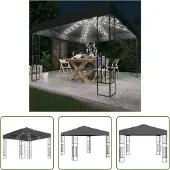 The Living Store Pavillon mit LED-Lichterkette 3x3 m Anthrazit Stoff