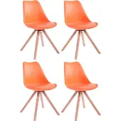 CLP 4er Set Stühle Toulouse Square mit eckigen Holzbeinen | Farbe orange Gestell Farbe natur