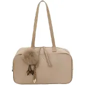 Gallantry Paris Gallantry, Ovalia Damen-Schultertasche in Veloursoptik mit schickem Pompon, Taupe