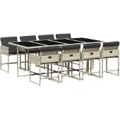vidaXL 9-tlg. Garten-Essgruppe mit Kissen Hellgrau Poly Rattan
