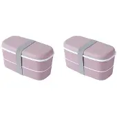 Semoic 2X Mikrowellengeeignete 2-Lagen-Brotdose mit FäChern Auslaufsichere Bento-Box Isolierte LebensmittelbehäLter-Brotdose Rosa