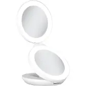 Uniq Kompakter LED Reisespiegel 10x Vergrößerung Doppelseitig Weiß
